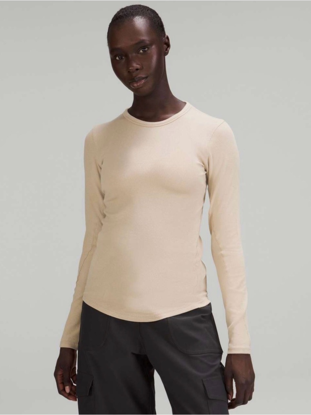 lululemon athletica Long Sleeve Crew hold tight  Tee in Light Tan